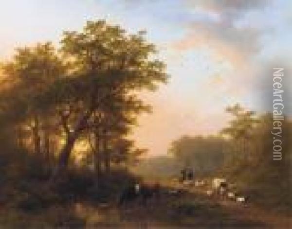 Return Of The Cattle Oil Painting - Johann Bernard Klombeck