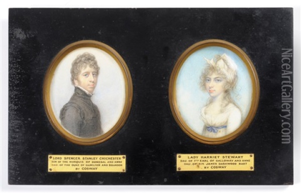 Lord Spencer Stanley Chichester  (+ Lady Harriet Stewart; 2 Works Mounted As One) Oil Painting - Richard Cosway