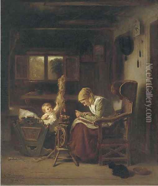 A story for the baby Oil Painting - August Heinrich Niedmann