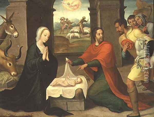 The Adoration of the Shepherds, 1550-60 Oil Painting - Juan Correa de Vivar