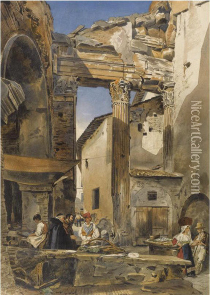 The Fish Market, Rome Oil Painting - Thomas Hartley Cromek