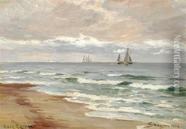 Seascape With Sailing Ships Off The Coast Of Skagen Oil Painting - Carl Ludvig Thilson Locher