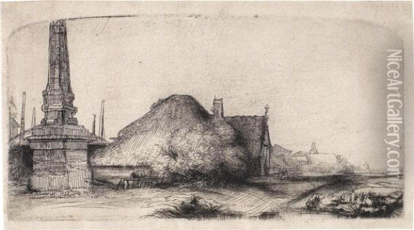 Die Landschaft Mit Dem Meilenstein Bei Halfweg Zwischen Amsterdam Und Haarlem Oil Painting - Rembrandt Van Rijn