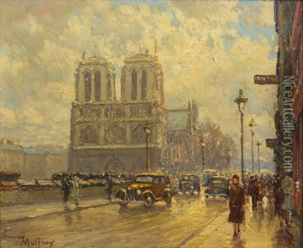 Les Quais Et Notre-dame Oil Painting - Henri Malfroy