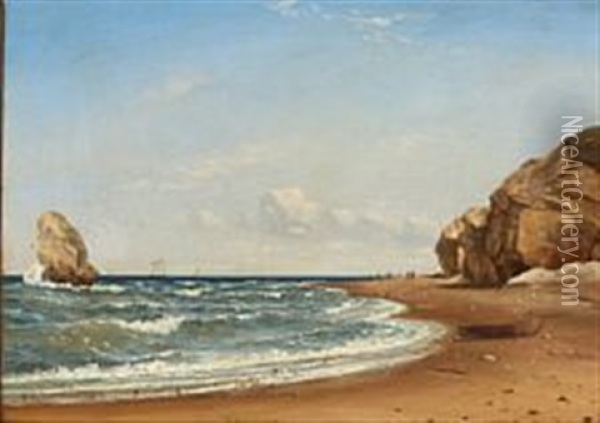Coastal Scene With Skarreklit Near Bulbjerg, Denmark Oil Painting - Emanuel Larsen
