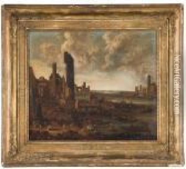 Veduta Di Citta Sul Mare Con Scene Di Vita Quotidiana Oil Painting - Pieter Van Bredael