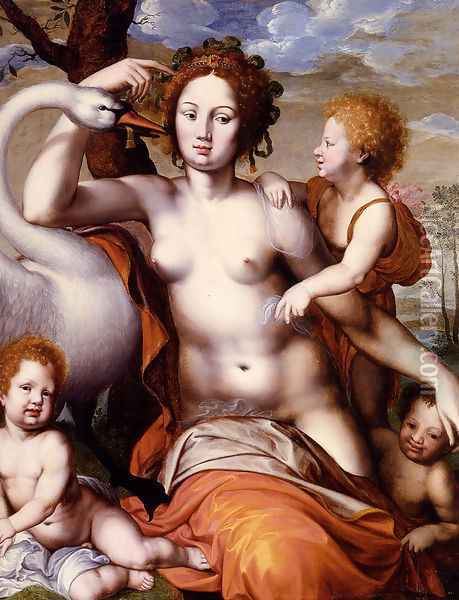 Leda With The Swan And Her Children Oil Painting - Vincent Sellaer
