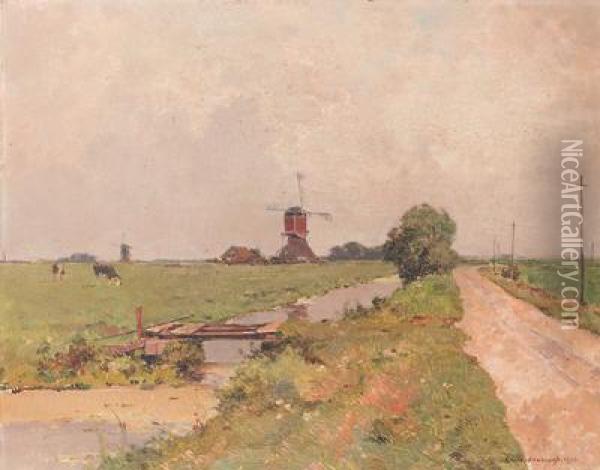 A Polder Landscape In Summer Oil Painting - Cornelis Vreedenburgh