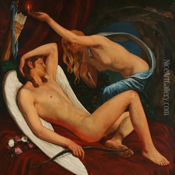 Cupid And Psyche Oil Painting - Gudmund Herman Peter Hentze