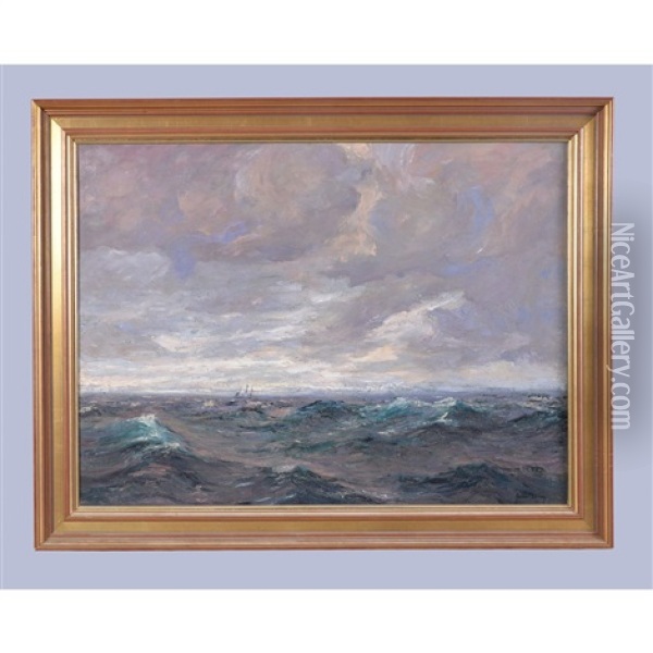 Schooner In Turbulent Seas Oil Painting - Julius Olsson