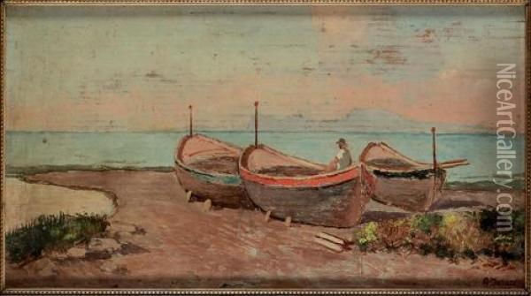 Barche Sulla Spiaggia Di Sorrento Oil Painting - Gaetano Jerace