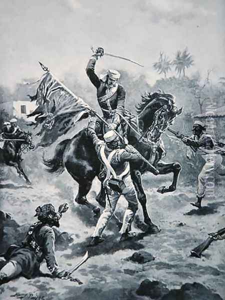 Lt Roberts winning his V.C., January 2nd 1858, illustration from The History of the Nation Oil Painting - Henry A. (Harry) Payne