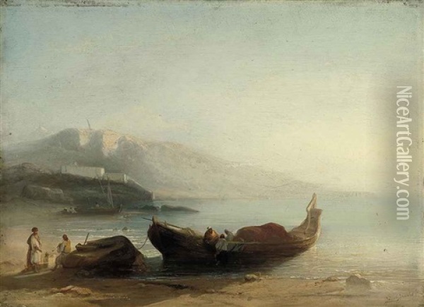 North African Fishermen On The Shore Oil Painting - Jacob Jacobs