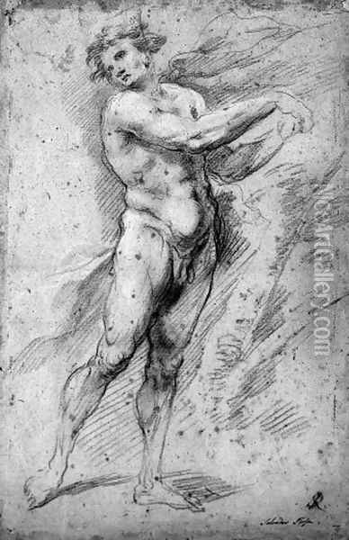 A nude turned to the left, his hands tied to a tree Study for Milo of Croton Oil Painting - Salvator Rosa