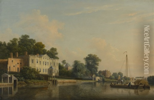 A View Of Alexander Pope's Villa At Twickenham, On The Banks Of The Thames Oil Painting - Samuel Scott