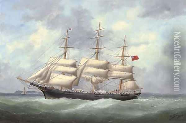 The full-rigger Austriana reducing sail and calling for a pilot Oil Painting - Marie-Edouard Adam Of Le Havre