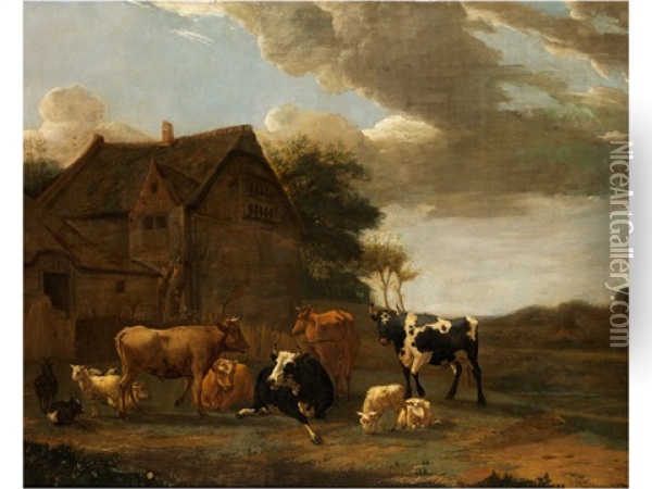 Kuhe Und Schafe In Weiter Landschaft Oil Painting - Paulus Potter