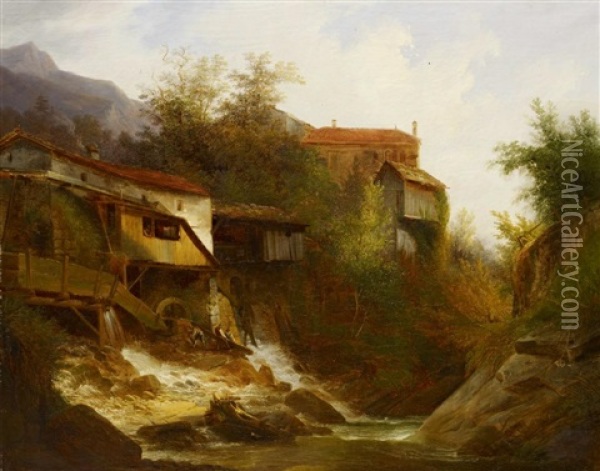 Le Vieux Moulin De Montreux Oil Painting - Francois Diday