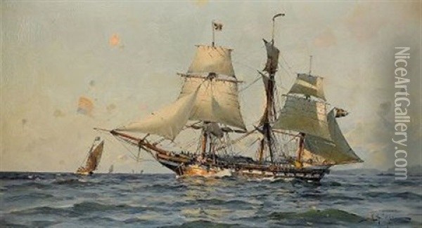 Svenskt Orlogsfartyg - Marin Oil Painting - Herman Gustav af Sillen