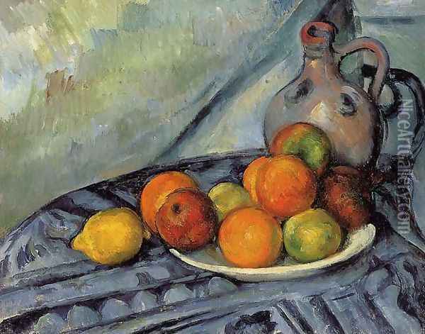 Fruit And Jug On A Table Oil Painting - Paul Cezanne