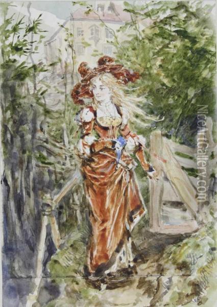 Junge Dame Im Freien Oil Painting - Heinrich Lossow