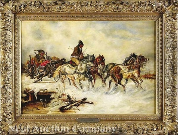 Return From The Hunt Oil Painting - Adolf (Constantin) Baumgartner-Stoiloff