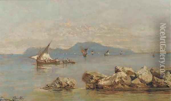 Fishing boats off Capri Oil Painting - Giuseppe Carelli