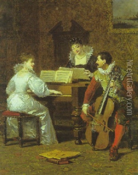 La Lecon De Musique Oil Painting - Charles Francois Pecrus