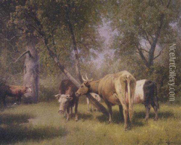 Landscape With Cattle Oil Painting - Hermann Herzog