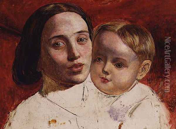 The Artists sister Mrs Sarah Wilson and her child Oil Painting - William Holman Hunt
