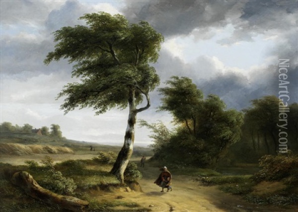 Hurrying Home On A Windy Day Oil Painting - Jean Baptiste Coene