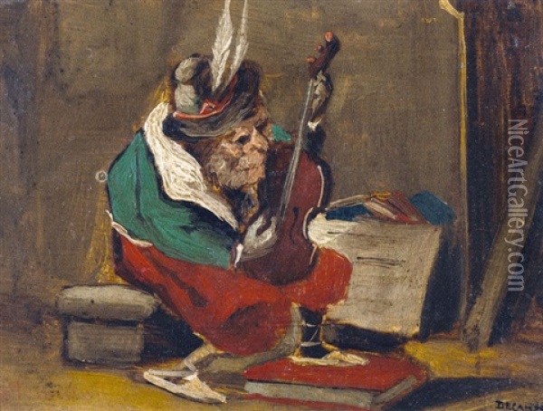 Geige Spielender Affe Oil Painting - Alexandre Gabriel Decamps