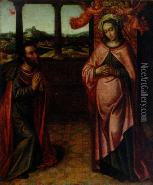 The Coronation Of The Virgin With Saint Joseph In Attendance Oil Painting - Ambrosius Benson