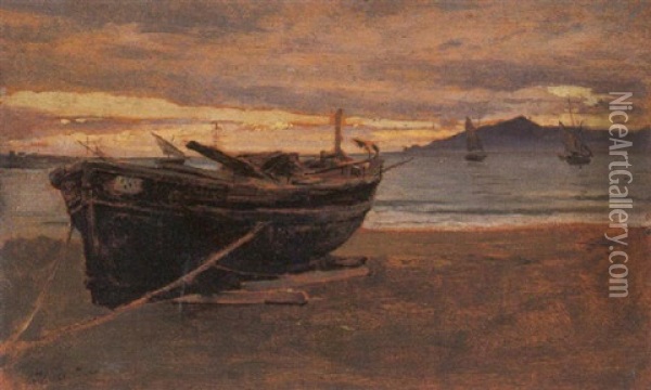 Barca Sull'arenile Oil Painting - Alphons Hollaender
