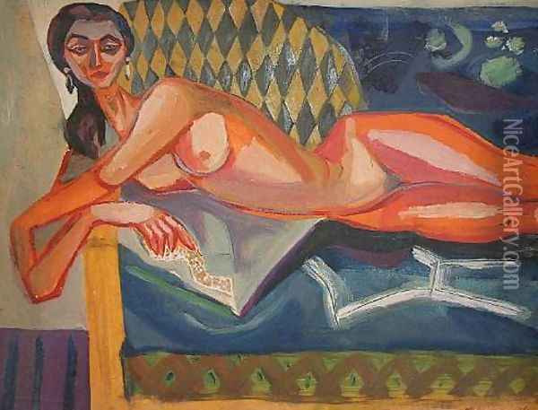 Reclining female nude Oil Painting - Jerzy Faczynski