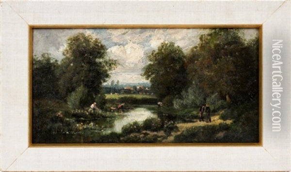 Men By Pond Oil Painting - Isidore Jules Bonheur