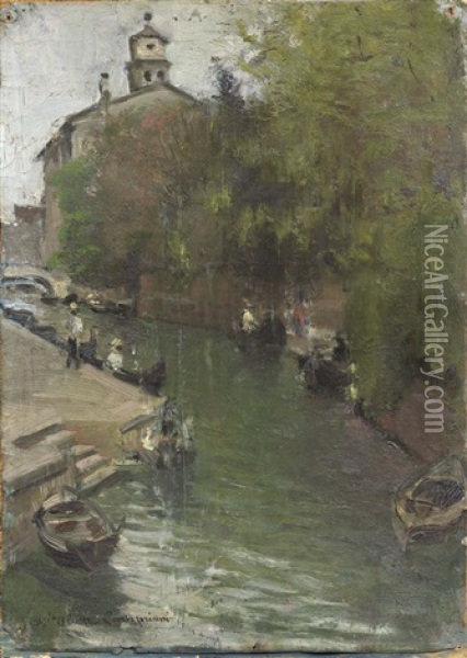 Canale A Venezia Oil Painting - Alceste Campriani