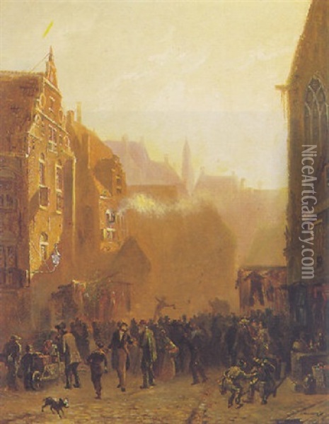 A Market Scene Oil Painting - Syboldt Berghuis