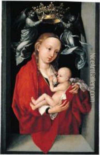 'maria Lactans': The Virgin And Child Crowned By Angels, In A Window Embrasure Oil Painting - Martin Schongauer