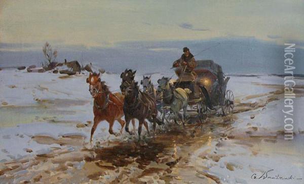 Dorozka Oil Painting - Ignacy (Czeslaw Wasilewski) Zygmuntowicz