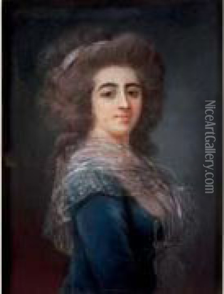 Portrait De Femme A La Robe Bleue Oil Painting - Claude Jean-Bapt. Hoin