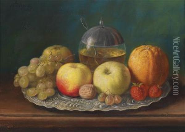 Still Life With A Plate Of Fruit Oil Painting - Ludwig Dominik Kohrl