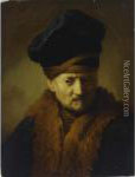 A Portrait Of An Old Man, Bust Length, Wearing A Fur-lined Coat And A Black Kolpak Oil Painting - Rembrandt Van Rijn