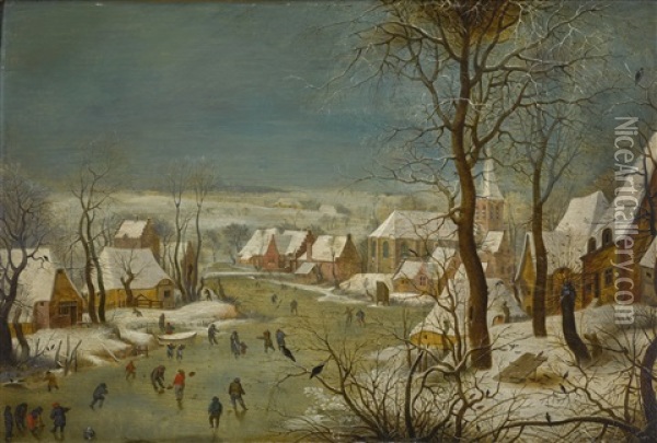 Winter Landscape With A Bird Trap Oil Painting - Pieter Brueghel the Younger