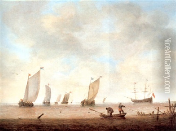 Boats In Calm Seas Oil Painting - Willem van Diest