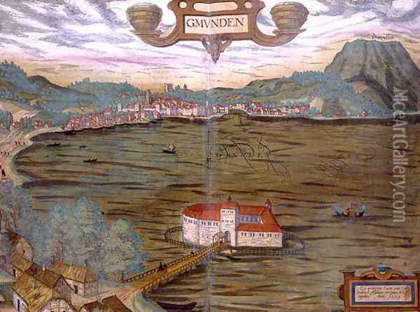 Map of Gmunden from Civitates Orbis Terrarum Oil Painting - Joris Hoefnagel