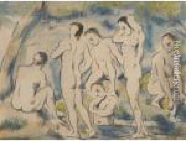 The Small Bathers Oil Painting - Paul Cezanne