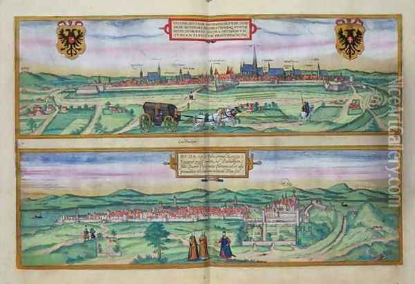 Town Plan of Vienna and Buda from Civitates Orbis Terrarum Oil Painting - Joris Hoefnagel