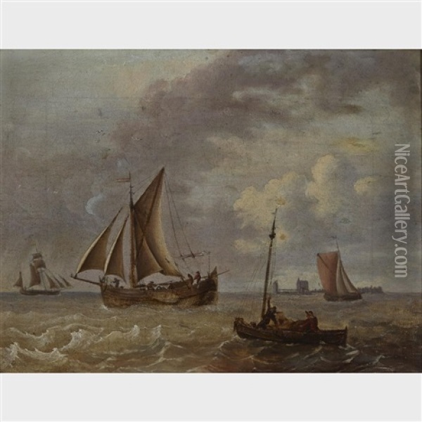 Marine (small Ships Near A City Port) Oil Painting - Hendrik Jacobsz Dubbels