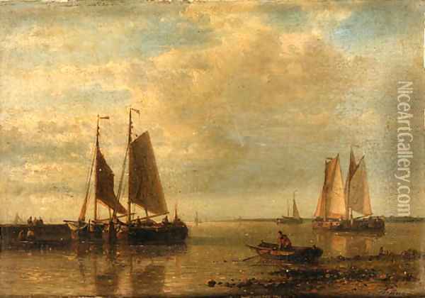Fishing boats in an estuary Oil Painting - Abraham Hulk Snr